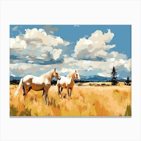 Horses Painting In Big Sky Montana, Usa, Landscape 3 Canvas Print