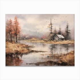 A Painting Of A Lake In Autumn 53 Canvas Print