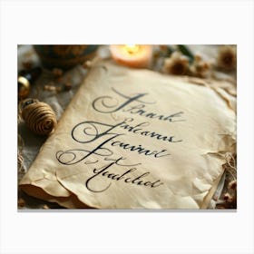 Calligraphic Handwriting Crafting An Elegant Thank You Note Swoops And Curls Of The Letters Intrica Canvas Print