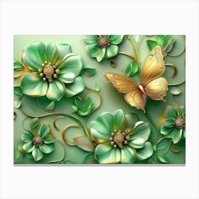 Green Flowers With A Butterfly Canvas Print