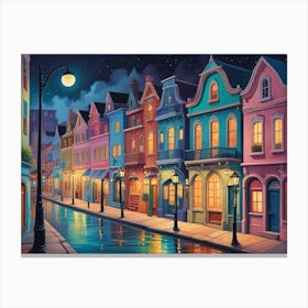 Street Scene At Night 1 Canvas Print