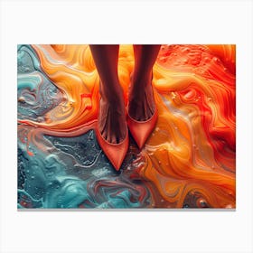 Woman'S Feet On Colorful Liquid Canvas Print