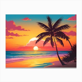 A Tranquil Beach At Sunset Horizontal Illustration 41 Canvas Print