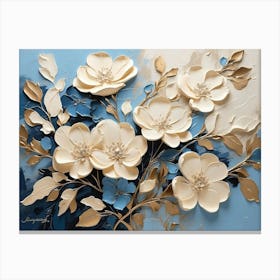 Flowers In Blue And Gold Canvas Print