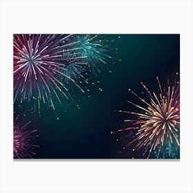 A Digital Illustration Of Colorful Fireworks Exploding Against A Dark Blue Sky Canvas Print