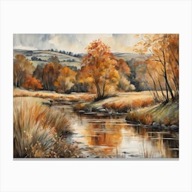 Autumn Pond Landscape Painting (30) Canvas Print