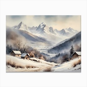 Vintage Muted Winter Mountain Landscape (31) 1 Canvas Print