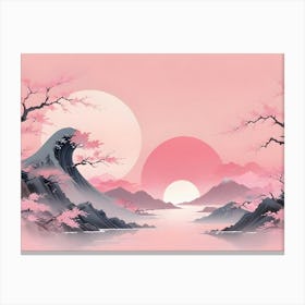 Japanese Mountain Landscape With Cherry Blossoms Tranquil Nature Scene 2 Canvas Print