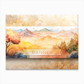 Watercolor Autumn Landscape Banner With Mountains Canvas Print