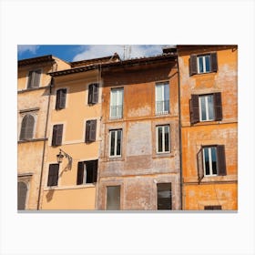 Beautiful Street Scene Of The Old Orange Houses In Rome Italy Canvas Print