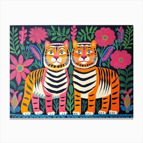 Sumatran Tiger 2 Folk Style Animal Illustration Canvas Print