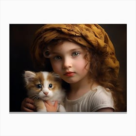 Little Girl With Kitten Canvas Print