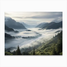 Misty Valley Paintings Art Print Canvas Print