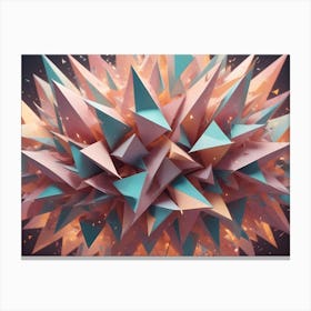 A 3d Rendering Of A Spiky, Abstract Sphere Made Of Pink, Orange, And Teal Triangles, With Sparks Flying Outward From Its Core Canvas Print