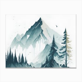 Mountain And Forest In Minimalist Watercolor Horizontal Composition 325 Canvas Print