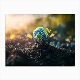 Earth With Green Plant Canvas Print