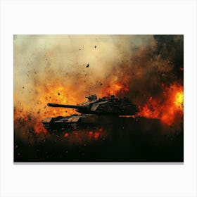 Tank In Flames Canvas Print