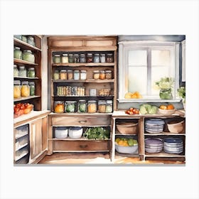A Beautiful Stocked Pantry Watercolor Painting Canvas Print