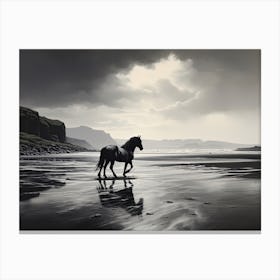 A Horse Oil Painting In Rhossili Bay Wales, Uk, Landscape 4 Canvas Print