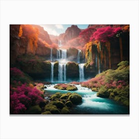 Waterfalls In The Mountains Canvas Print