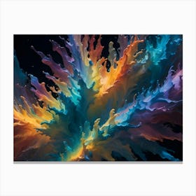 A Colorful Explosion Of Paint Splattering Outward, Creating A Dynamic And Energetic Abstract Image Canvas Print