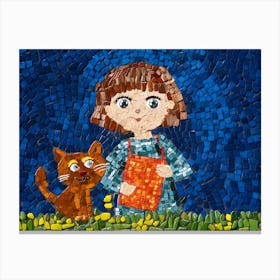 Mosaic Girl With Cat Canvas Print