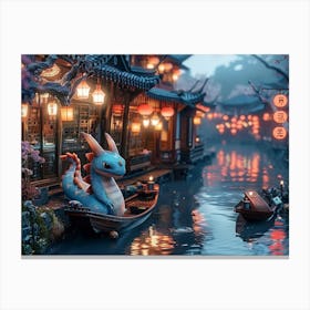 Dragon Boat In Chinese Village Canvas Print