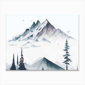 Mountain And Forest In Minimalist Watercolor Horizontal Composition 7 Canvas Print