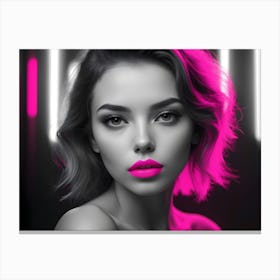 Neon Girl With Pink Lipstick Canvas Print
