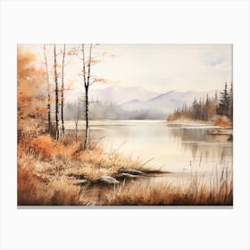 A Painting Of A Lake In Autumn 37 Canvas Print