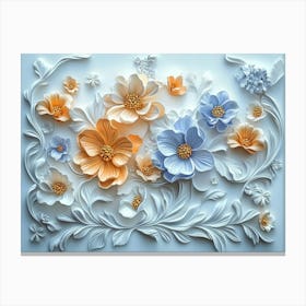 3d Bouquet of Colorful Flowers on a Crisp White Background Canvas Print