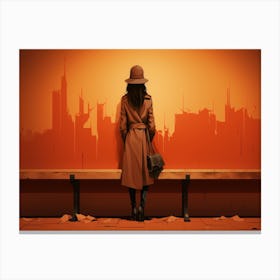 Woman In Hat And Coat Canvas Print