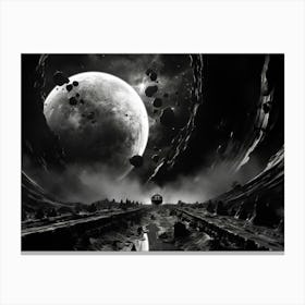 Interstellar Voyage Abstract Black And White 2 Canvas Print