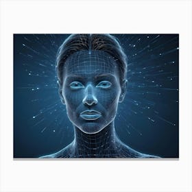 A Stylized Image Of A Woman S Face, Created With A Network Of Lines And Glowing Blue Nodes, Representing A Connection Between Technology And Human Consciousness Canvas Print