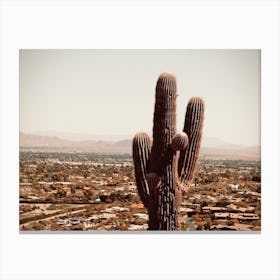 Cactus With City Canvas Print