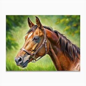 Portrait Of A Brown Horse With A Halter Canvas Print