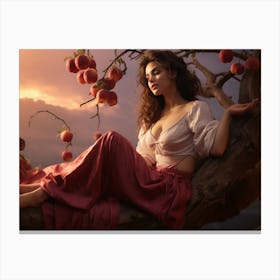 Upscaled A Girl Sitting On A Branch Surrounded By Apples In The St 4148d3f3 95bd 4443 969c 75ee9bd9279a Canvas Print