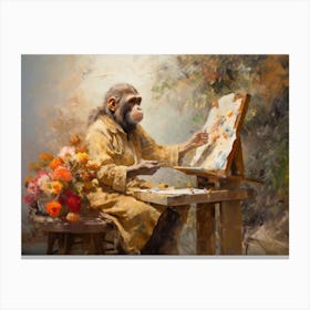 Monkey Artist Painting Canvas Print