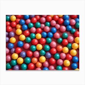 Colorful Plastic Balls On Red Background Canvas Print