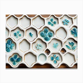 White Lattice Artwork on Oak with Turquoise Canvas Print