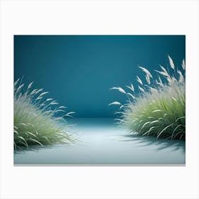 An Image Of A Minimal Background Featuring Two Clumps Of White Ornamental Grass On A Soft Blue Backdrop Canvas Print