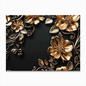 3d Illustration Background with Golden Jewelry and Flowers 2 Canvas Print