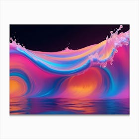 Abstract 3d Design Of A Pink, Blue And Orange Wave, With Flowing, Liquid Textures And Water Drops Canvas Print