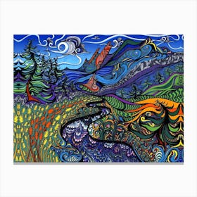 Psychedelic Landscape Mountain And Valley Colorful Nature Art Trippy Boho Canvas Print