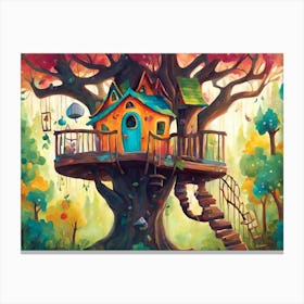 Whimsical Treehouse Hidden Among The Branches Canvas Print