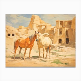 Horses Painting In Cappadocia, Turkey, Landscape 3 Canvas Print