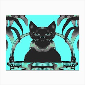Black Kitty Cat Meow Blue Canvas Print
