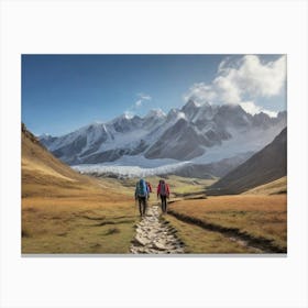 Two People Hiking In The Mountains Canvas Print