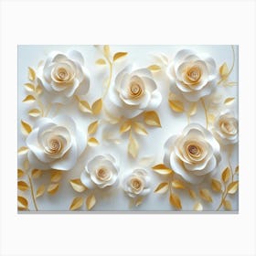 3d White Paper Roses Canvas Print