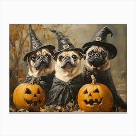 Halloween Pugs In Oil 16 Canvas Print